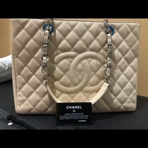 Chanel beige caviar shopping tote